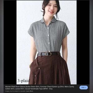 Cloth & Stone Black White Plaid Short Sleeve Button Down Shirt Anthropologie XL